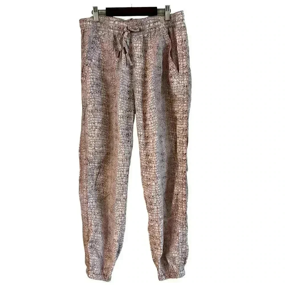 Anthropologie Women’s Pink Orana Jogger Pants Snake Print Size Small Drawstring